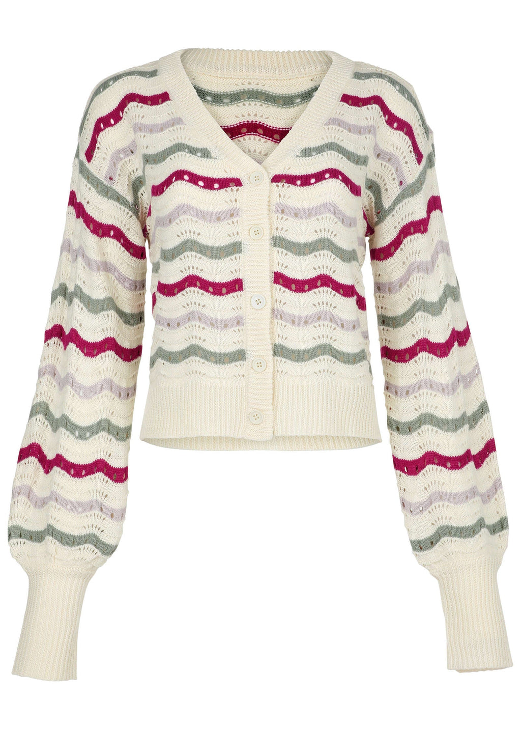 Stripe Pointelle Cardigan - Grey Multi