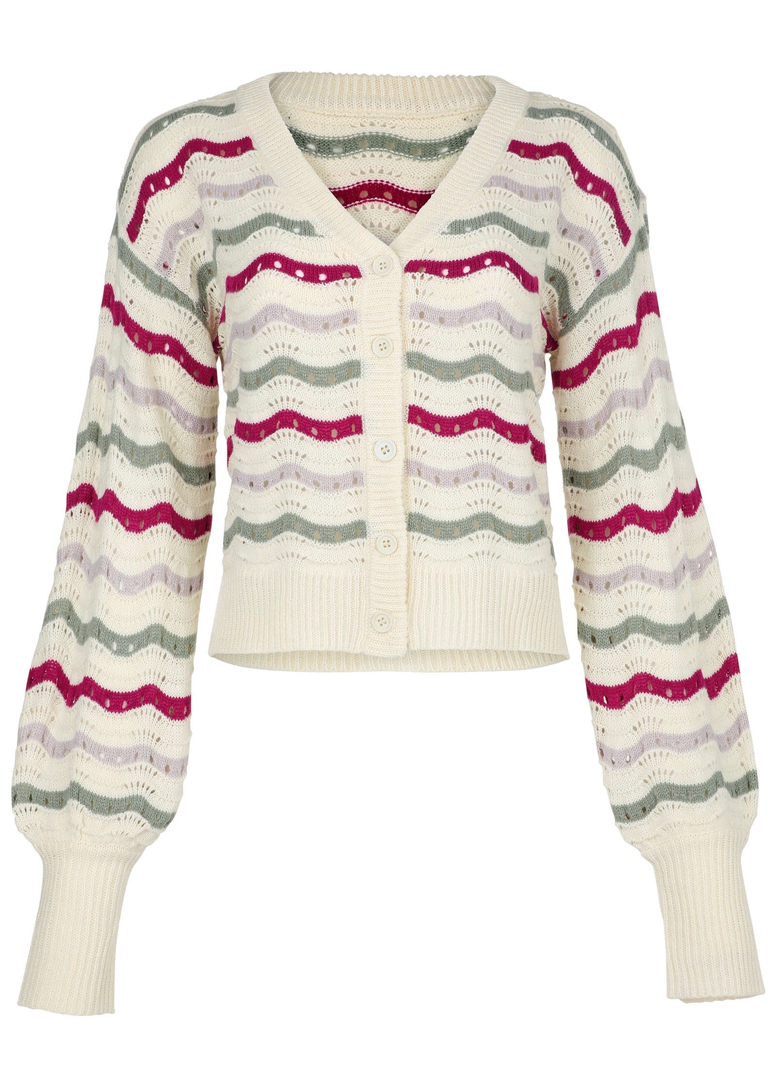 Stripe Pointelle Cardigan - Grey Multi
