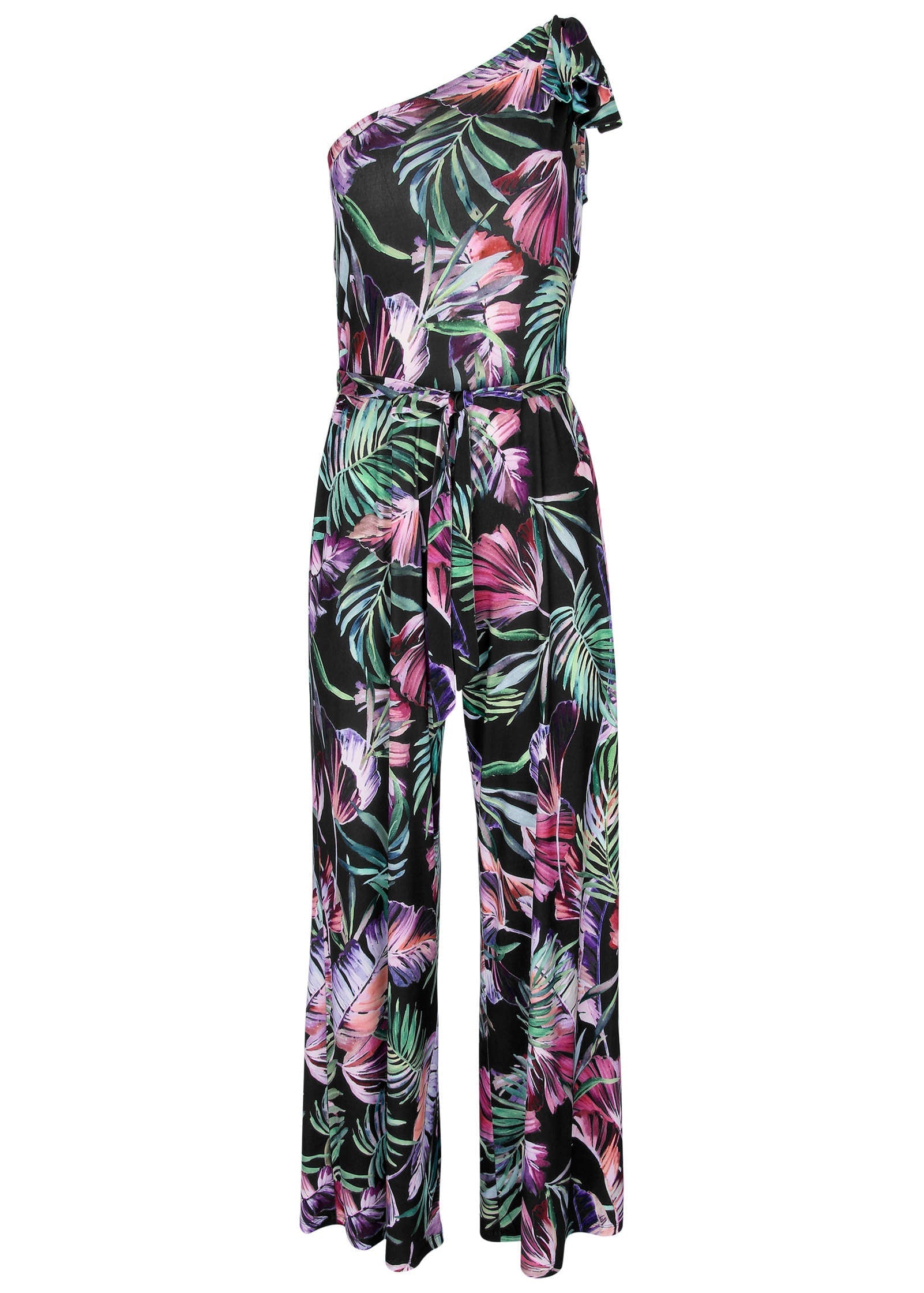 One-Shoulder Print Jumpsuit - Illuminated Jungle