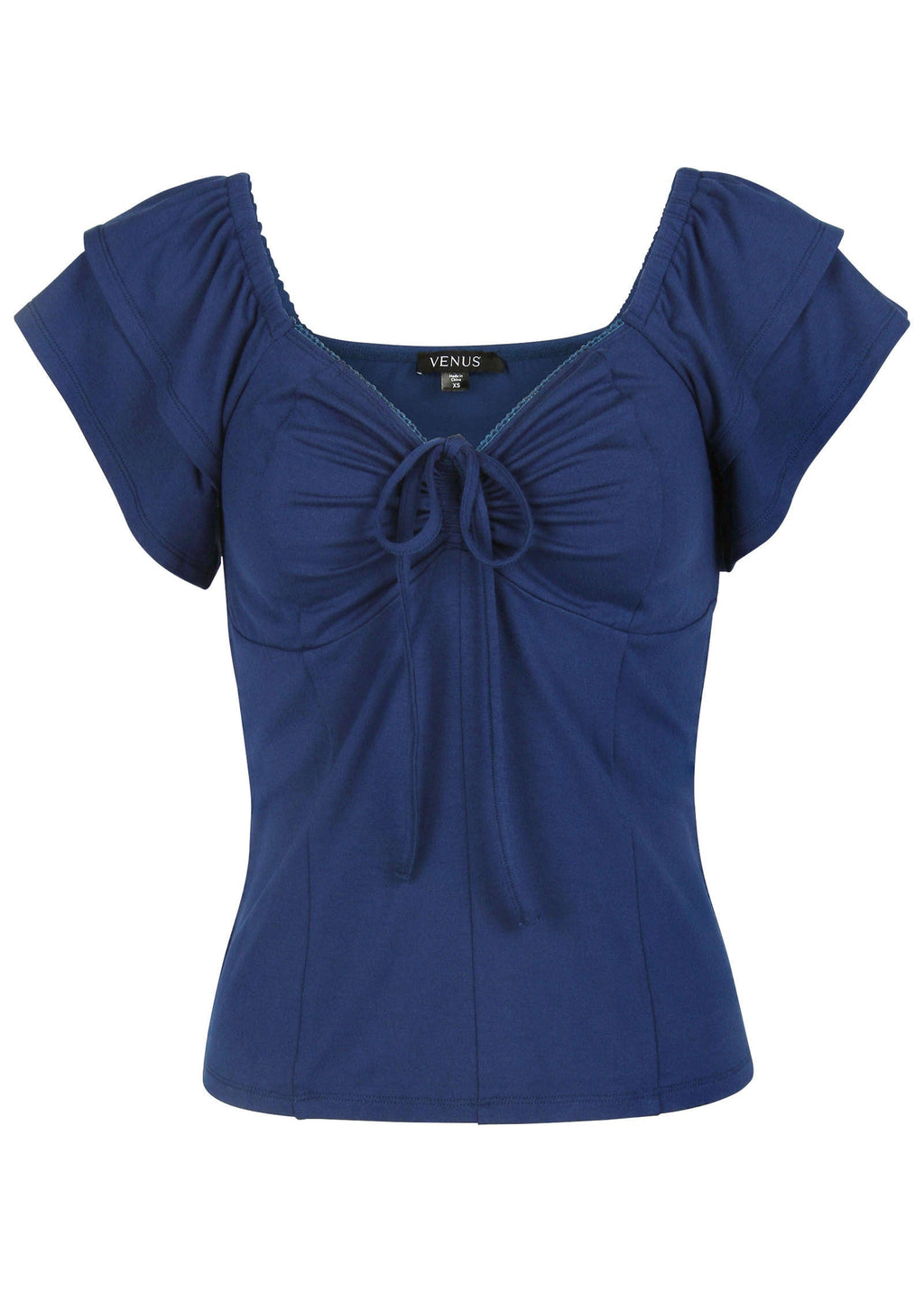 Ruffle Tie Front Short Sleeve - Bellweather Blue