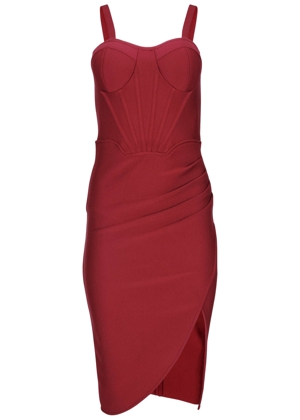 Side Slit Bandage Dress - Dark Red