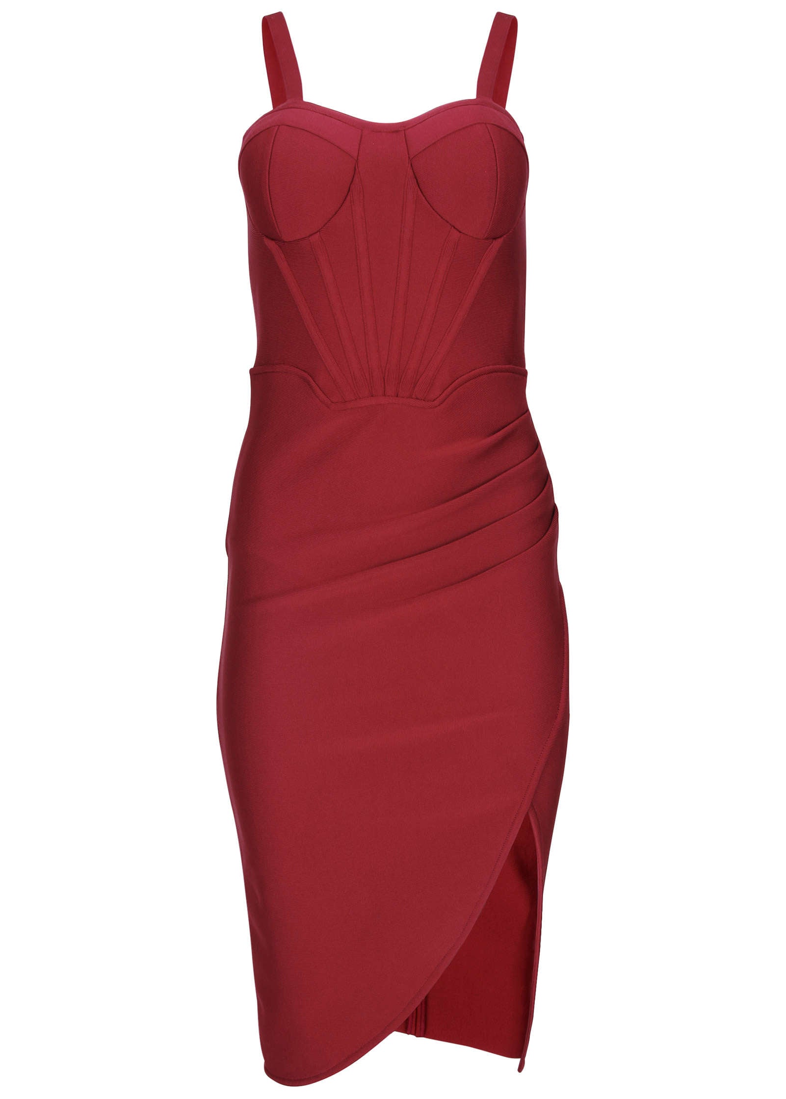 Side Slit Bandage Dress - Dark Red