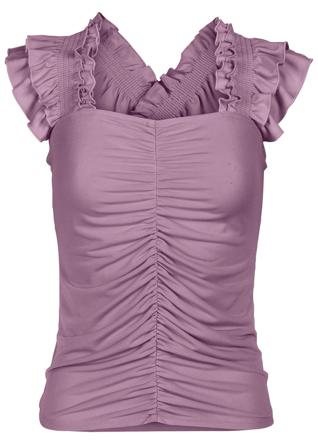 Ruched Ruffle Sleeveless Top - Valerian
