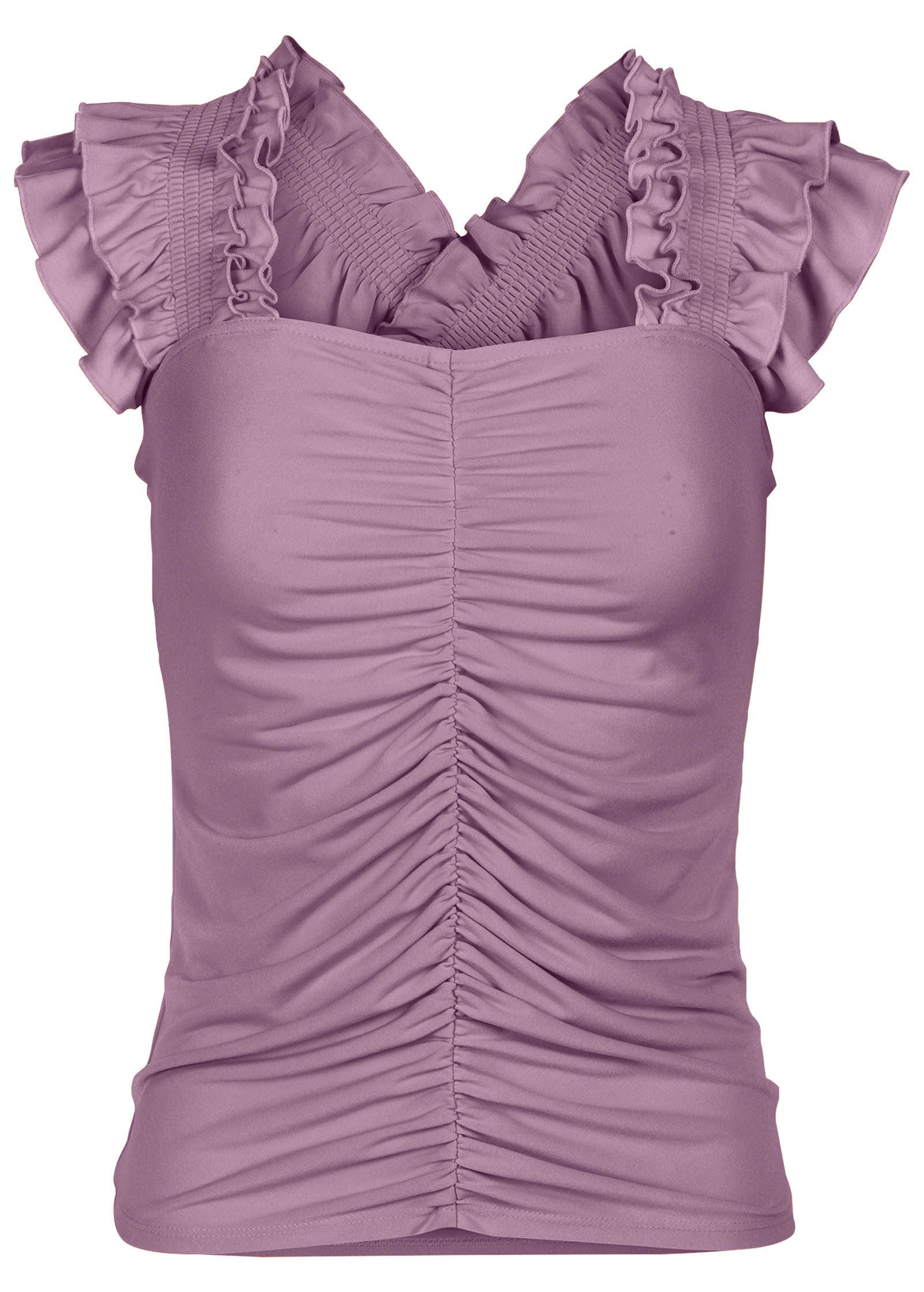 Ruched Ruffle Sleeveless Top - Valerian