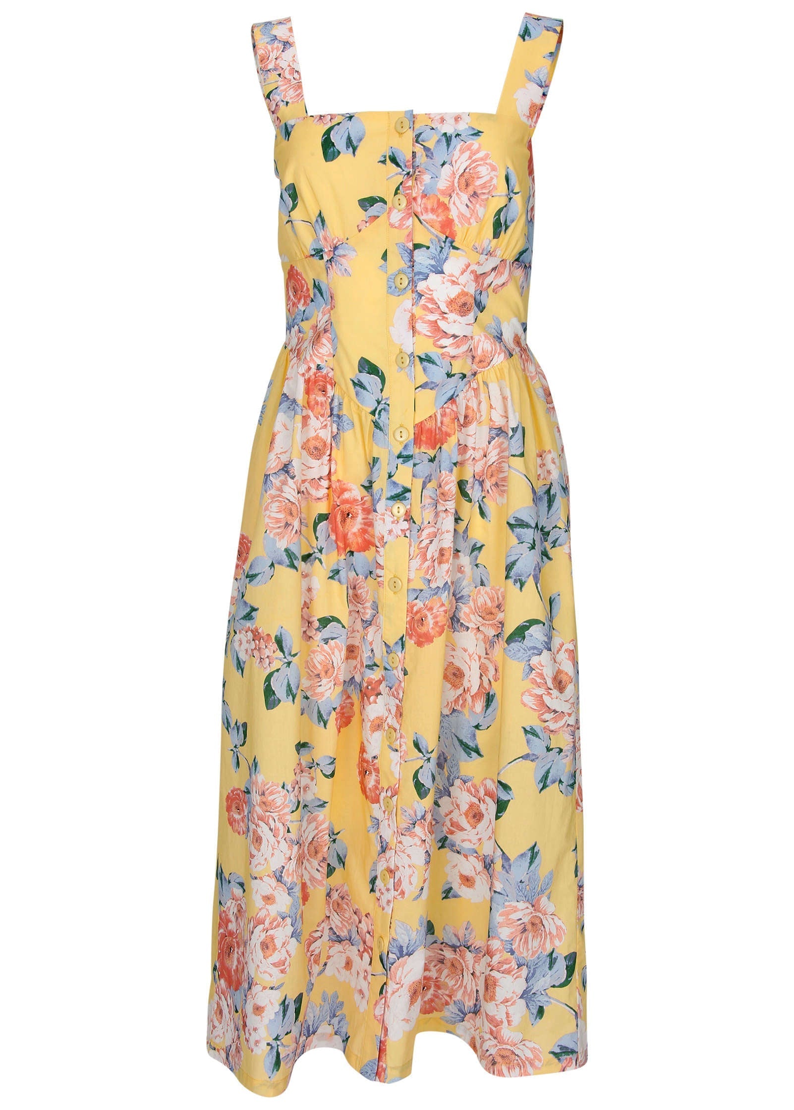 Floral Poplin Midi Dress - Custard Roses