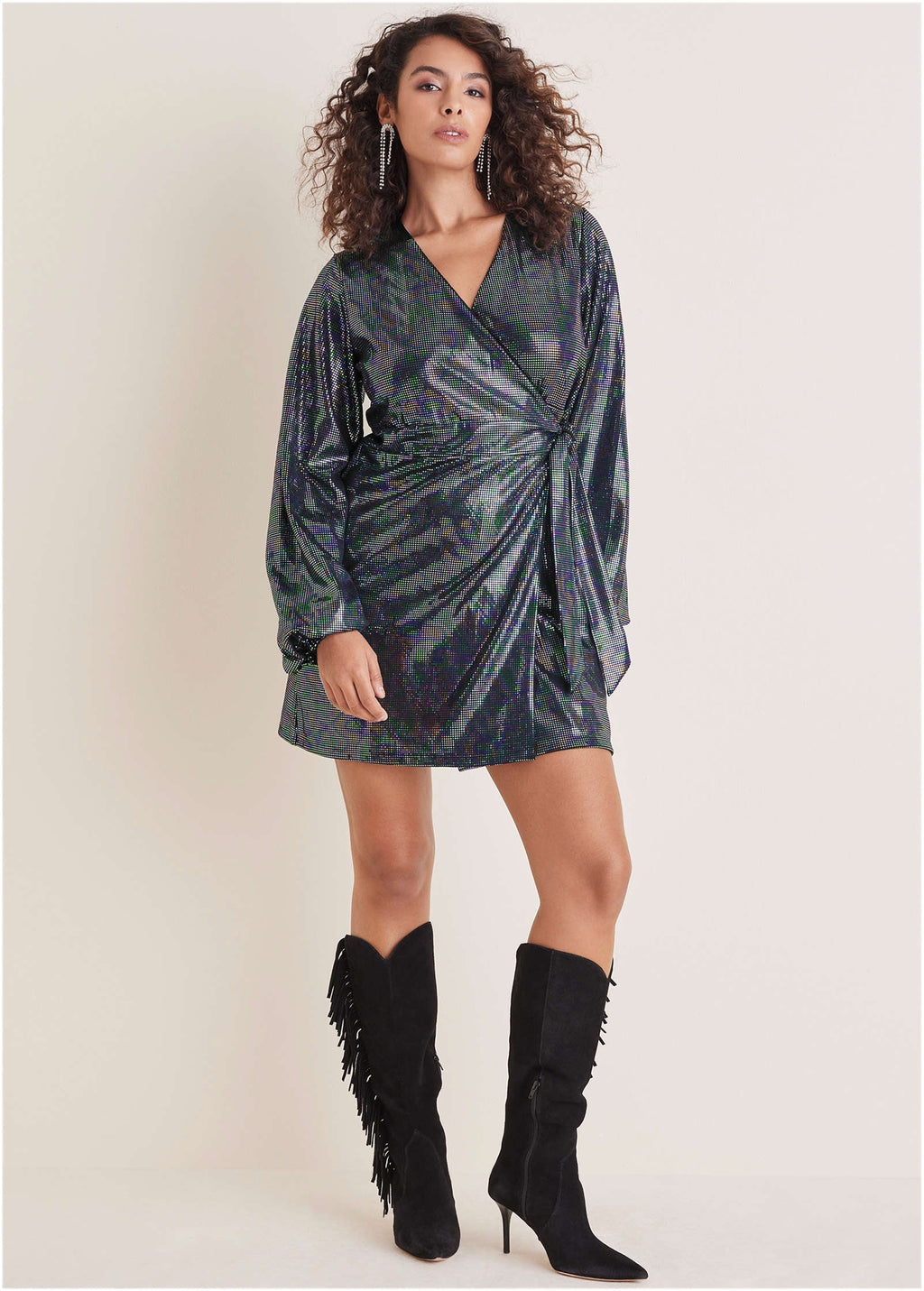 Belted Metallic Mini Dress - Colorful Sequins