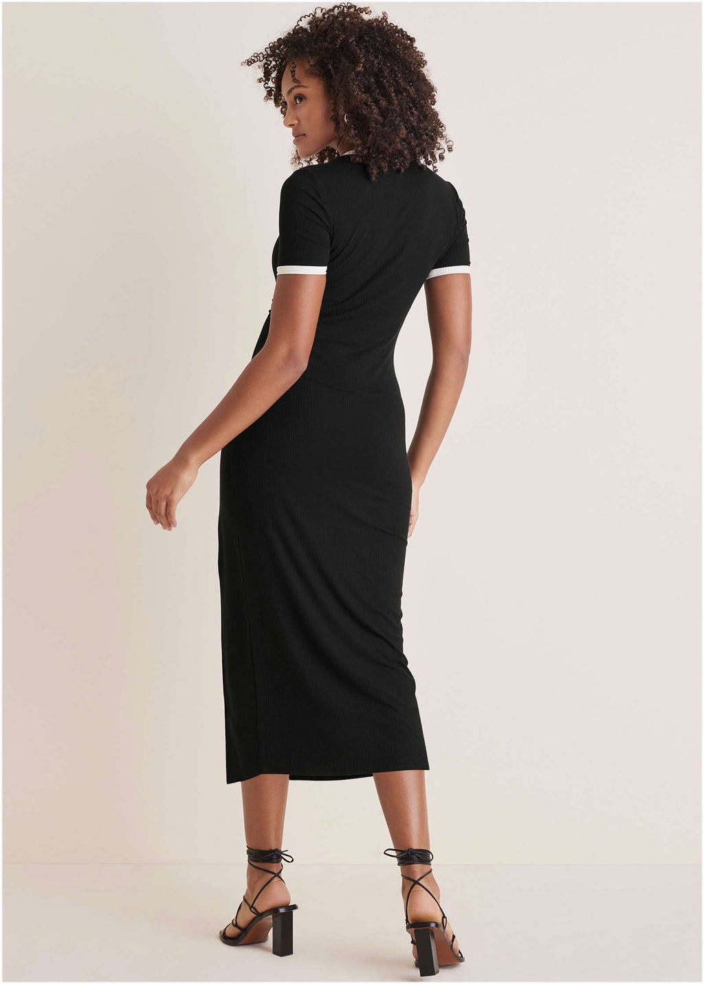 Ribbed Contrast Midi Dress - Jet Black