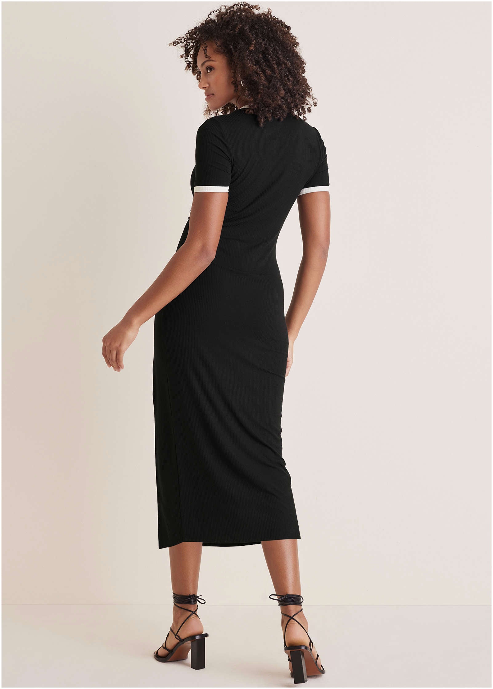 Ribbed Contrast Midi Dress - Jet Black