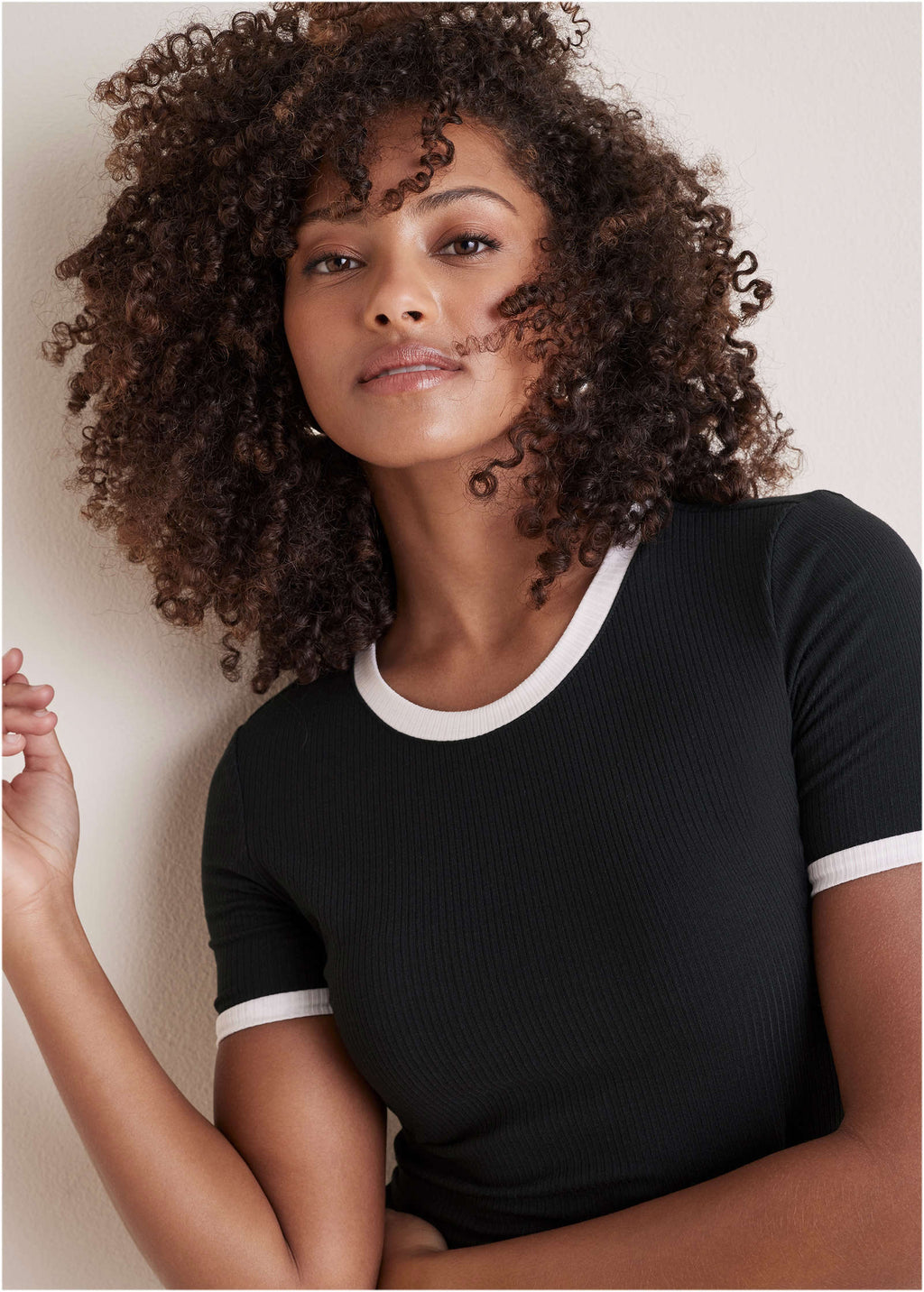 Ribbed Contrast Midi Dress - Jet Black