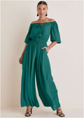 Off-The-Shoulder Jumpsuit - Teal Green