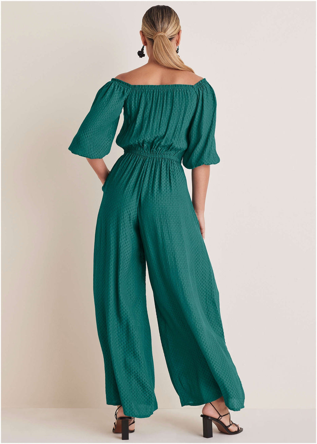 Off-The-Shoulder Jumpsuit - Teal Green
