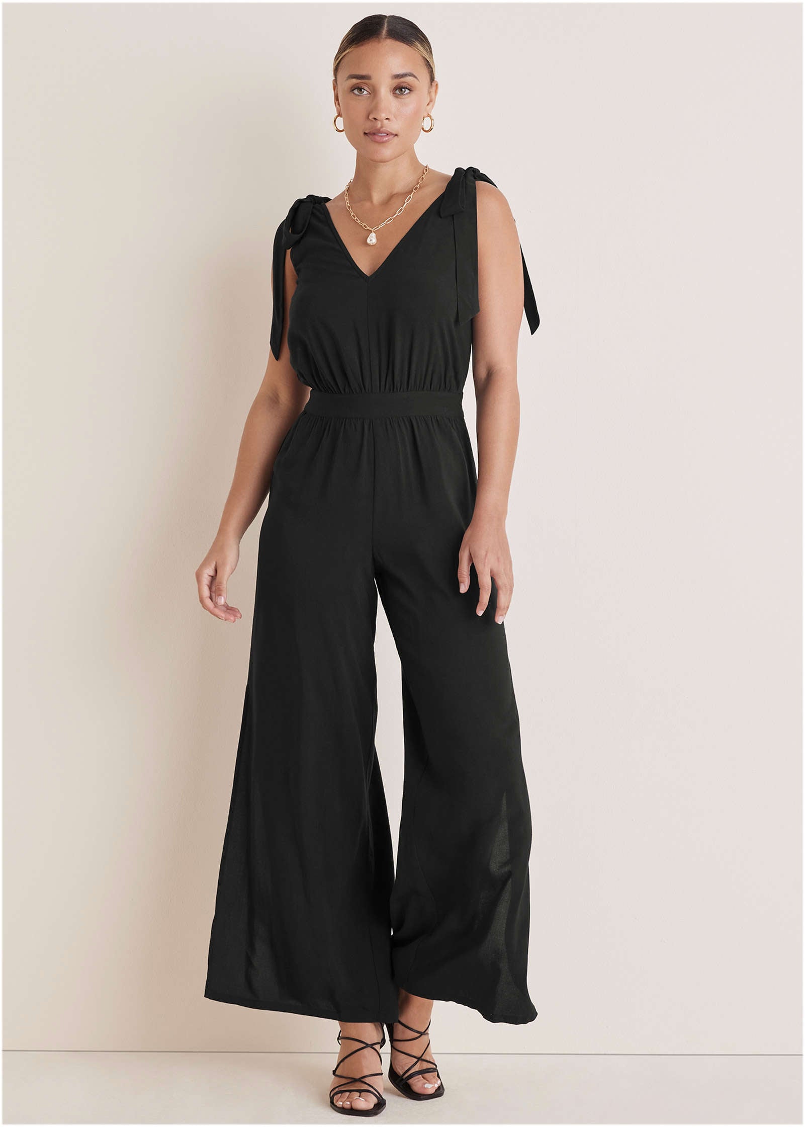 Tie-Strap Wide Leg Jumpsuit - Jet Black