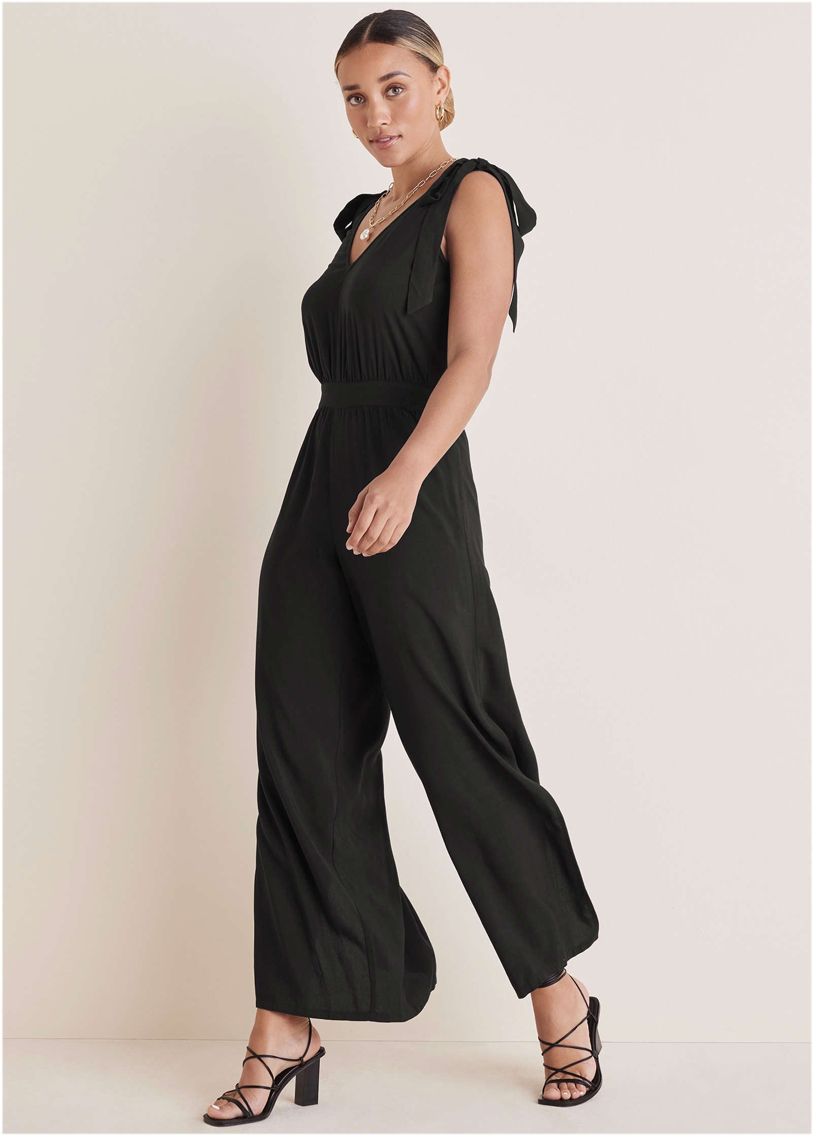 Tie-Strap Wide Leg Jumpsuit - Jet Black