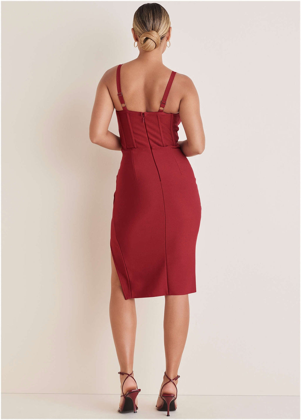 Side Slit Bandage Dress - Dark Red