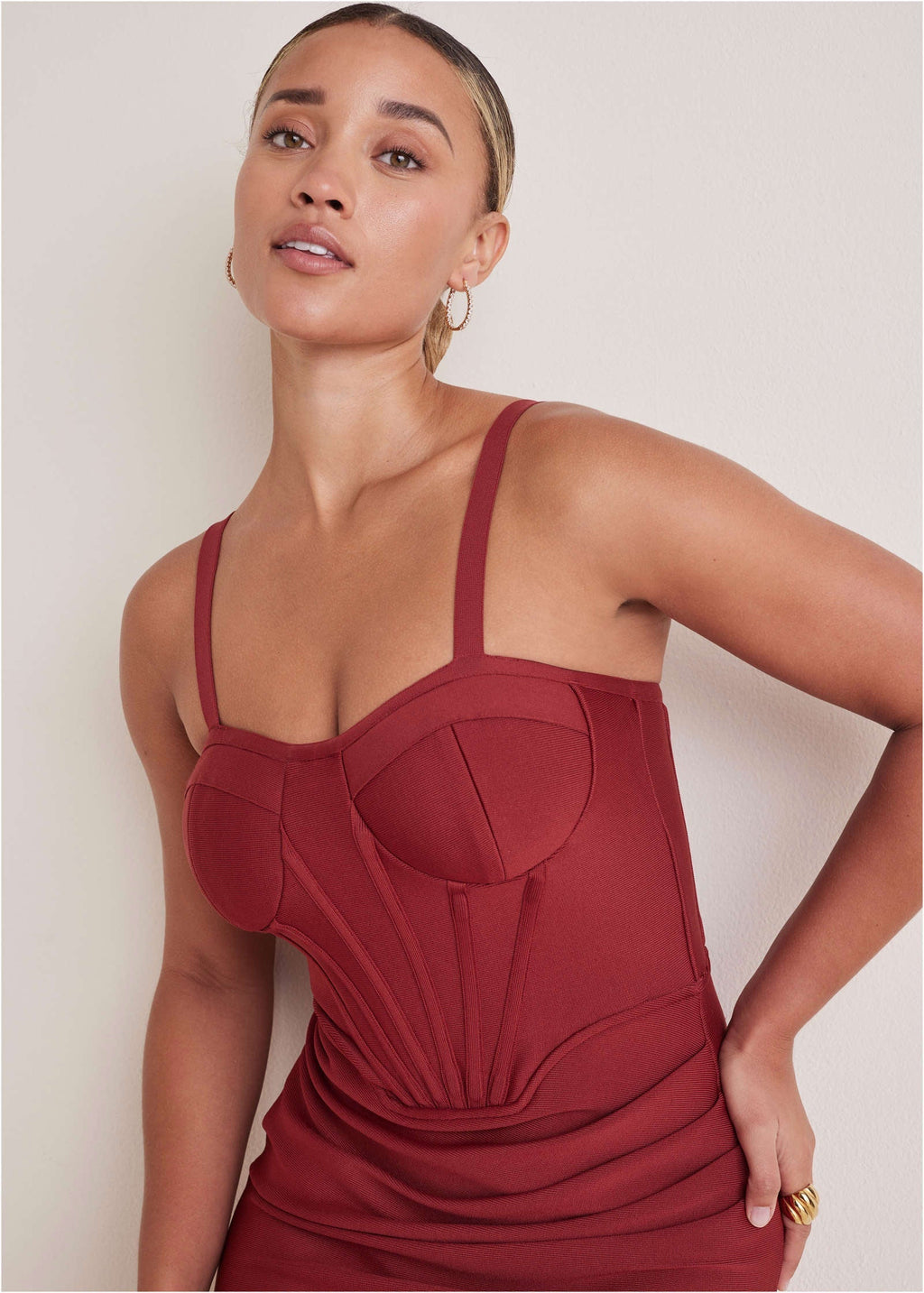 Side Slit Bandage Dress - Dark Red