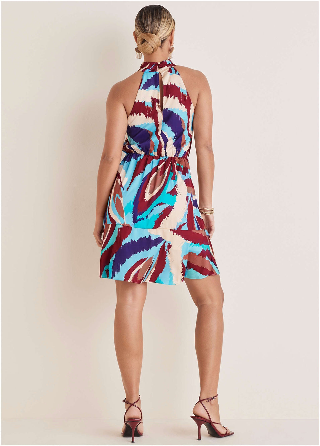 Printed Halter Mini Dress - Ikat Flowers