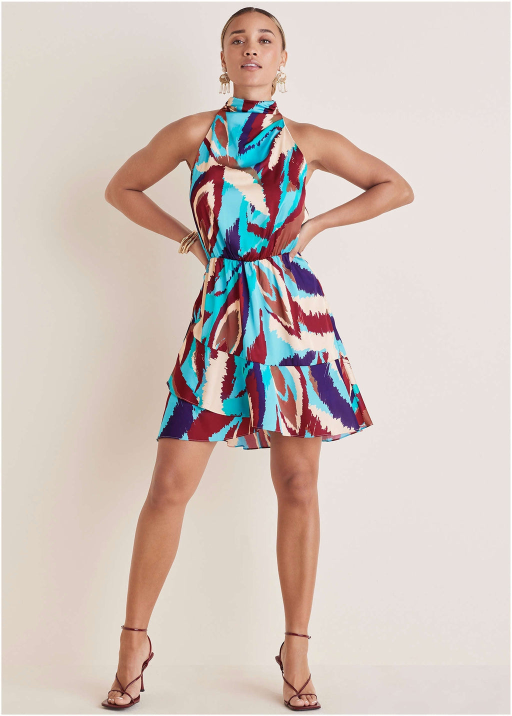 Printed Halter Mini Dress - Ikat Flowers