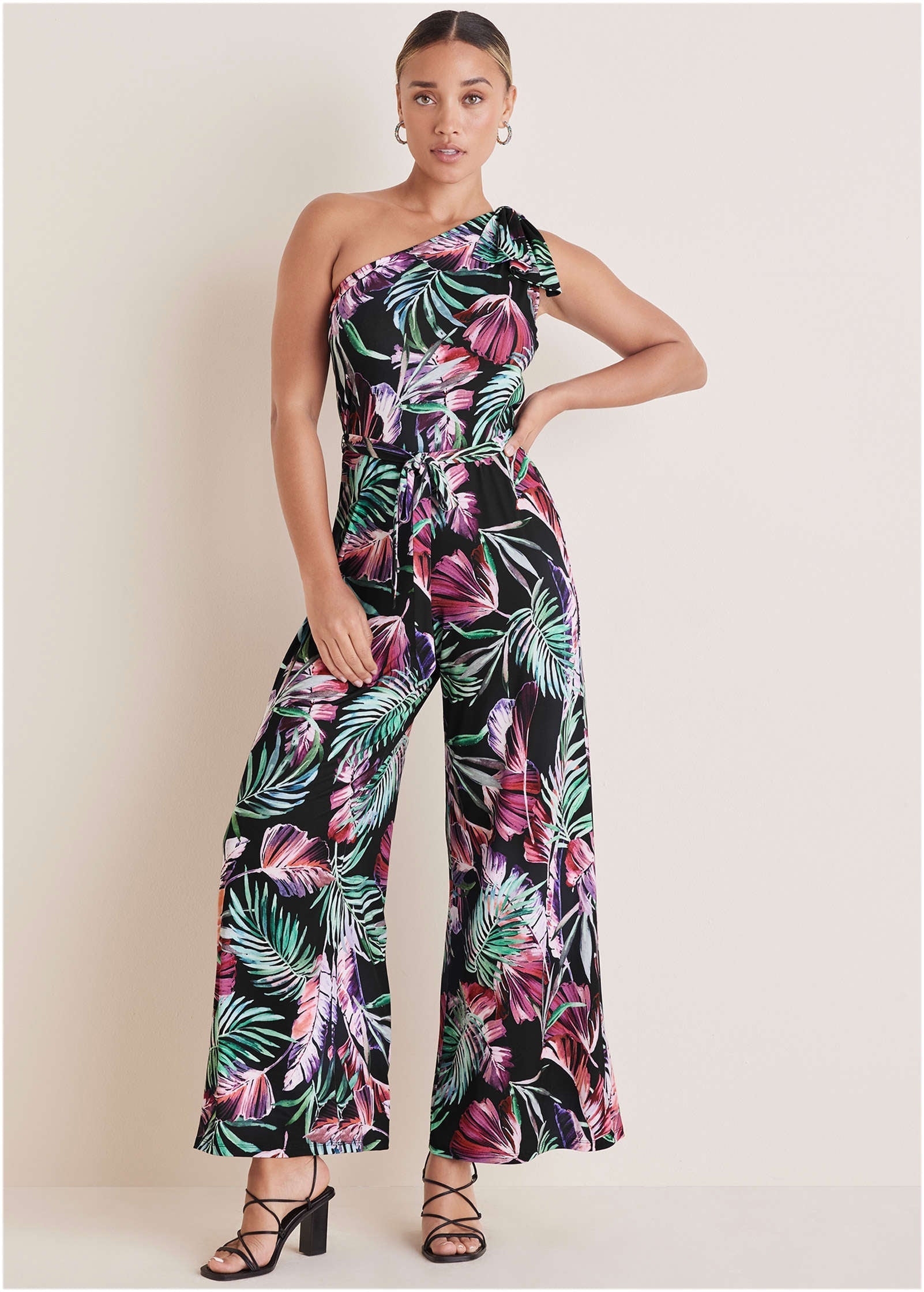 One-Shoulder Print Jumpsuit - Illuminated Jungle