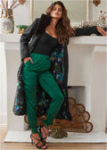 Faux-Fur Trim Long Coat - Jet Black