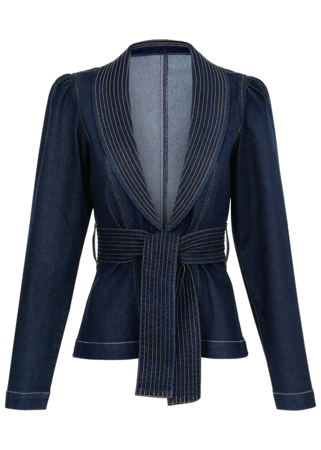 Puff Shoulder Denim Blazer - Dark Wash