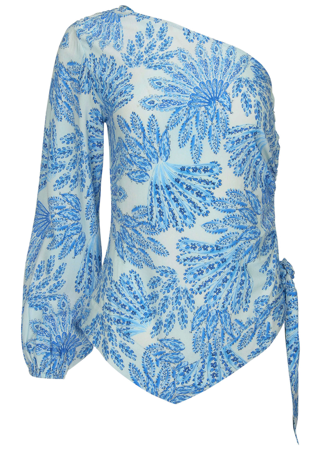 Printed One Shoulder Top  - Blue Fans
