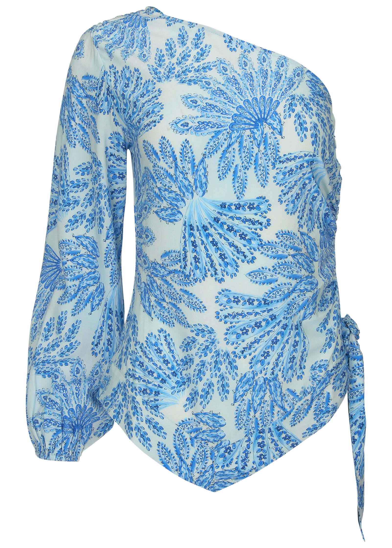 Printed One Shoulder Top  - Blue Fans