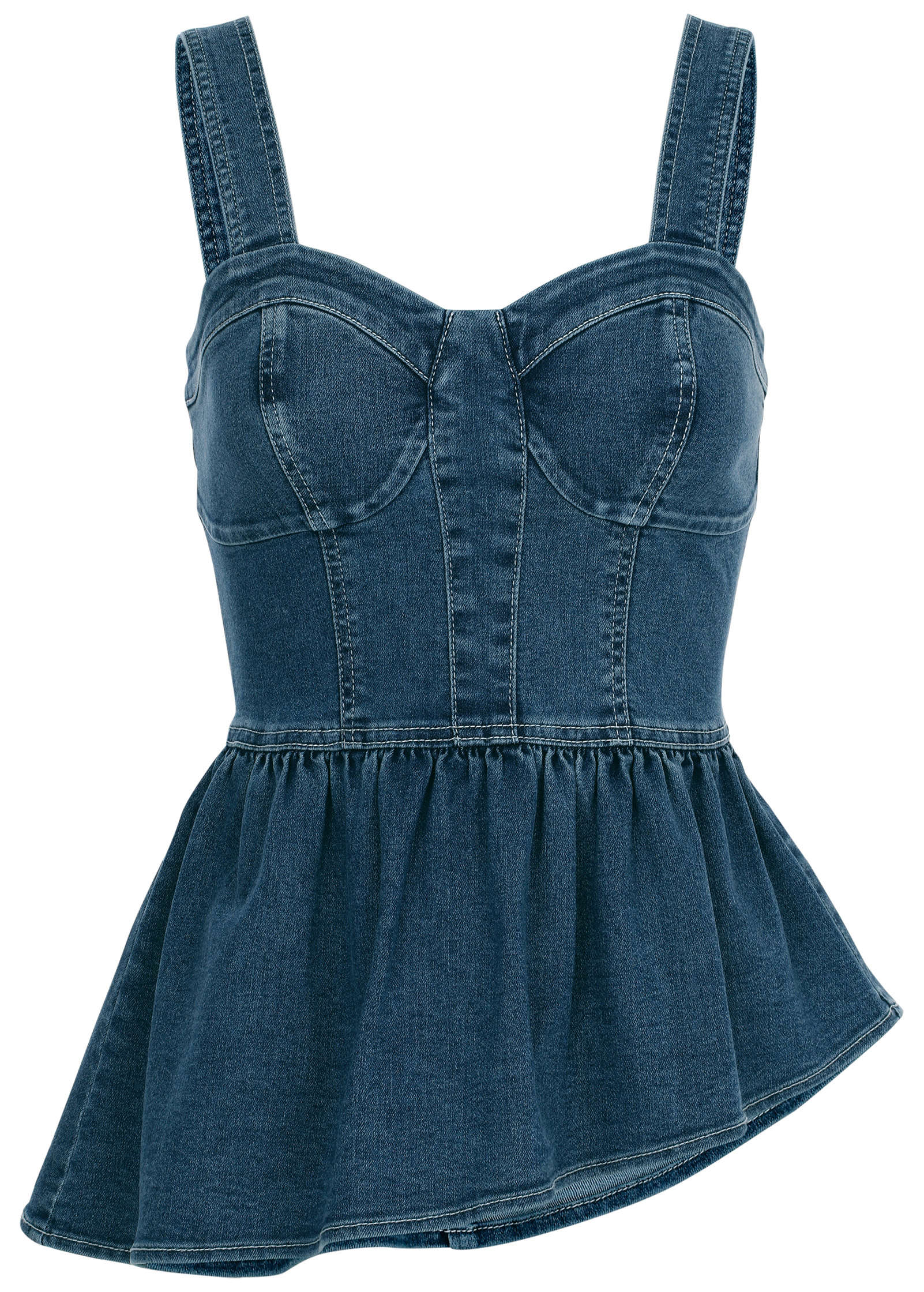Denim Peplum Top - Medium Wash