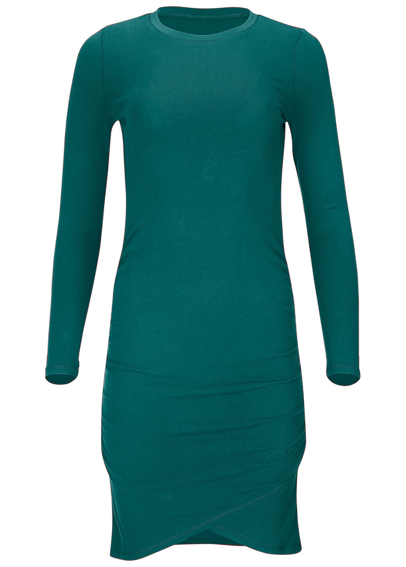Ruched Long Sleeve Mini - Teal Green