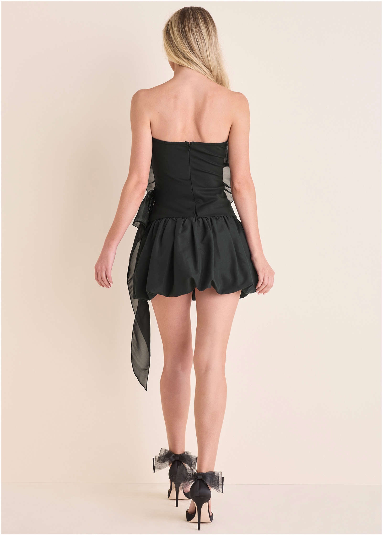 Rosette Bubble Mini Dress - Jet Black