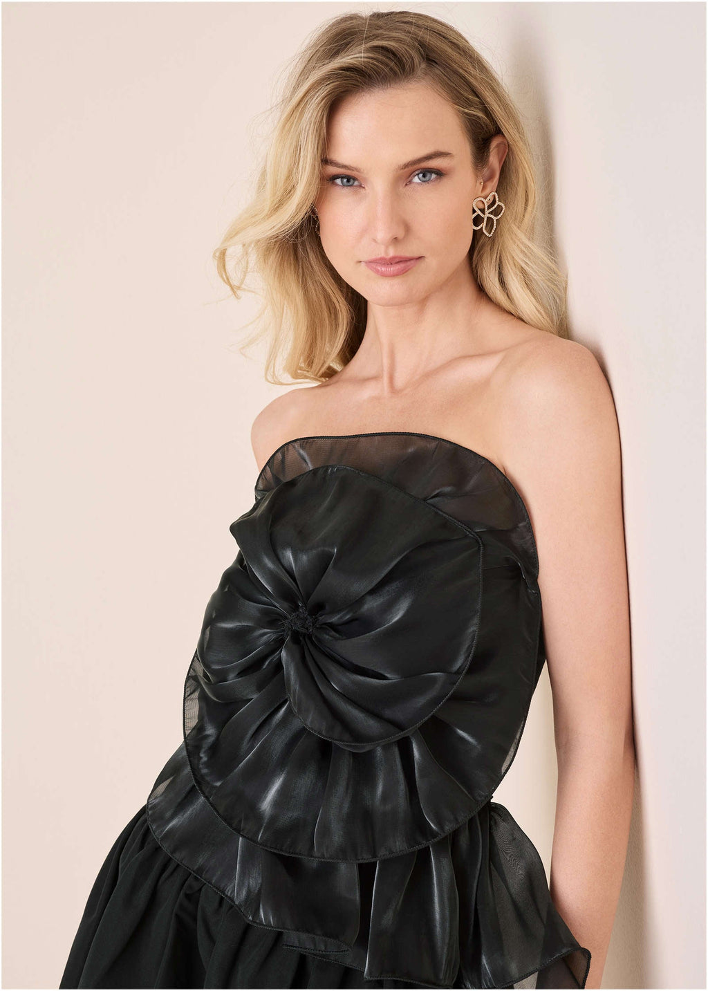 Rosette Bubble Mini Dress - Jet Black