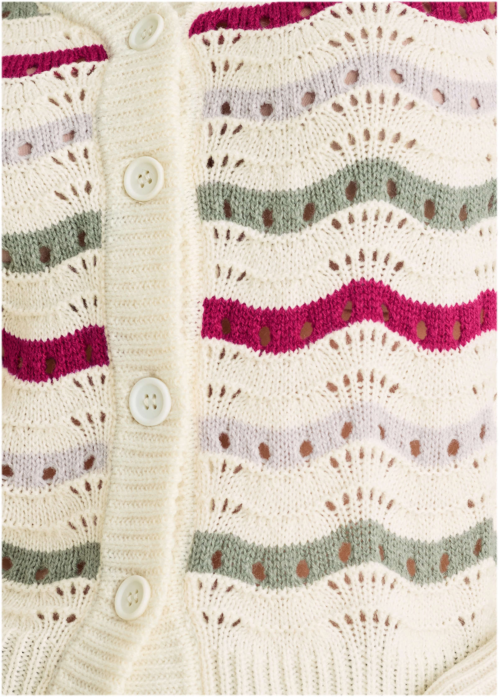 Stripe Pointelle Cardigan - Grey Multi
