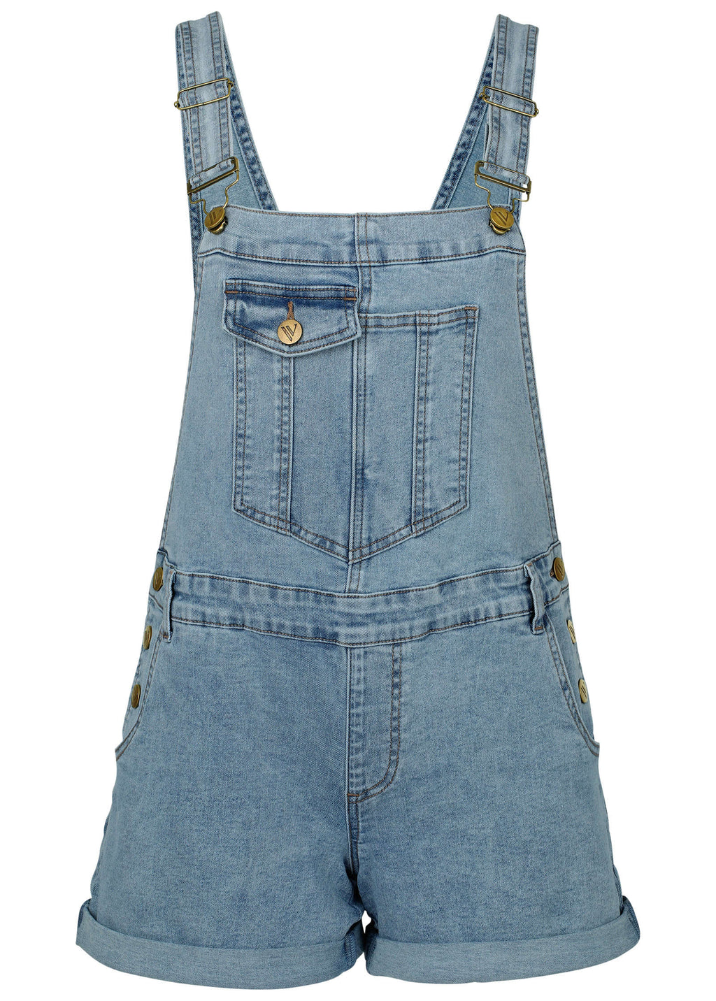 V-Back Denim Overalls - Light Wash