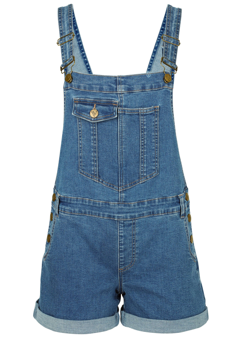 V-Back Denim Overalls - Medium Wash