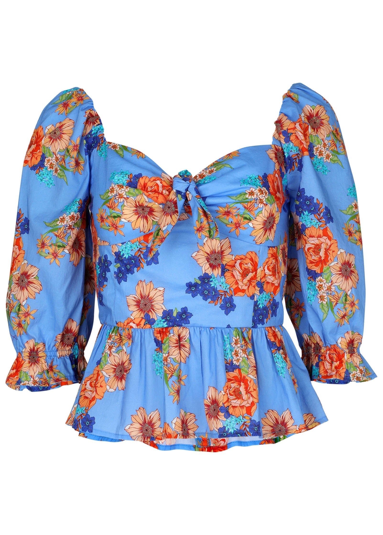 Peplum Sweetheart Top - Voyage Bouquet Border Floral