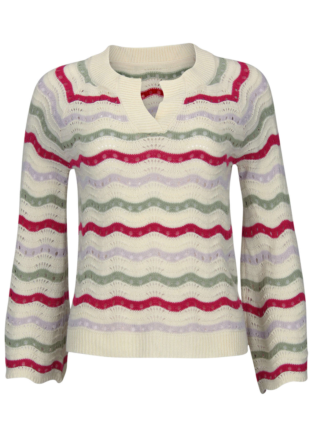 Stripe Pointelle Sweater - Grey Multi