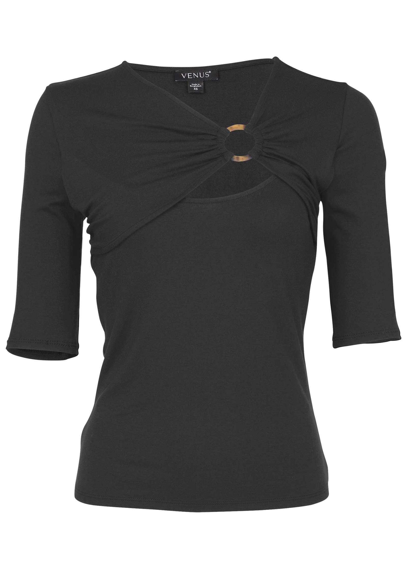 Cutout 3/4 Sleeve Top - Jet Black