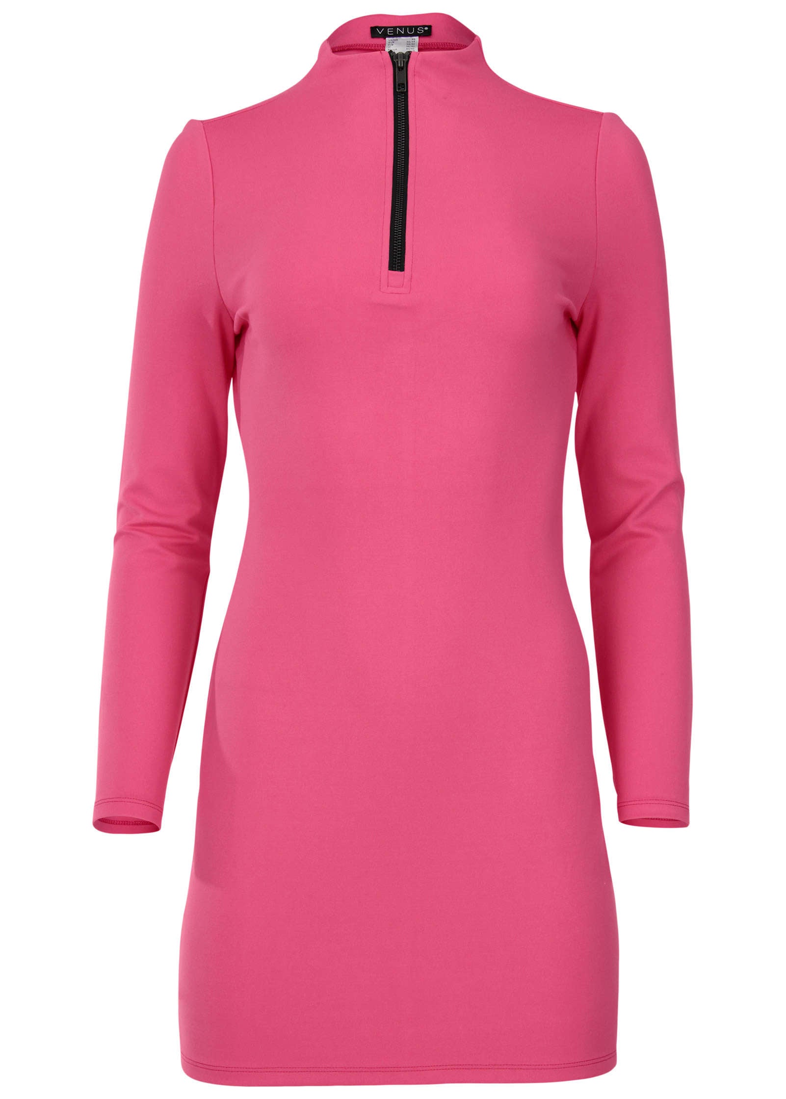 Ponte Zip Front Mini Dress - Hot Pink