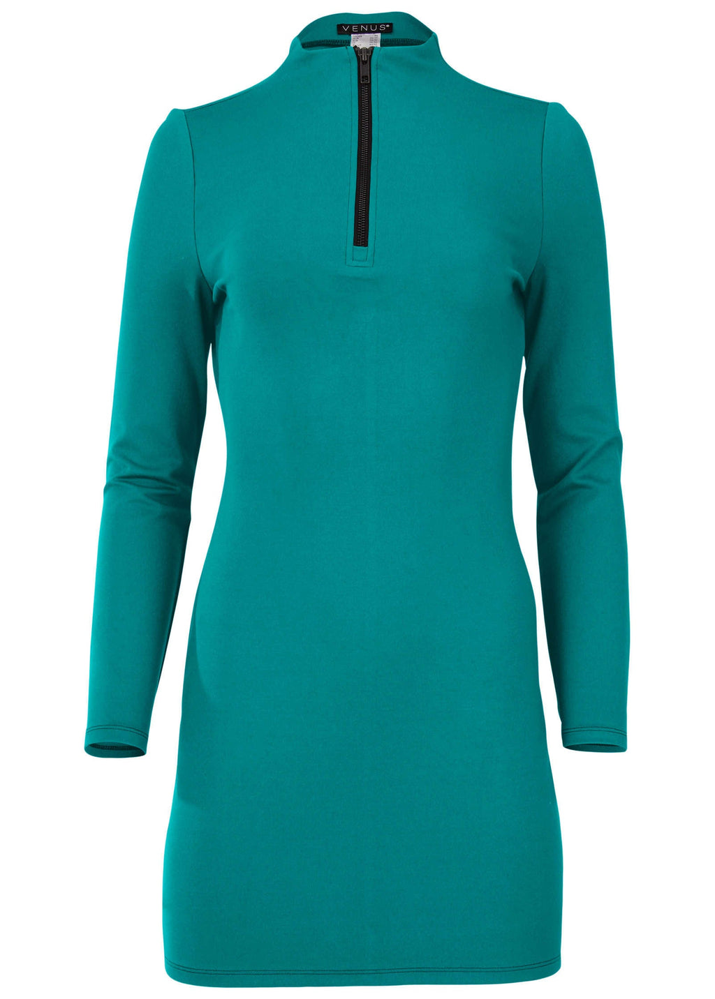 Ponte Zip Front Mini Dress - Tropical Green