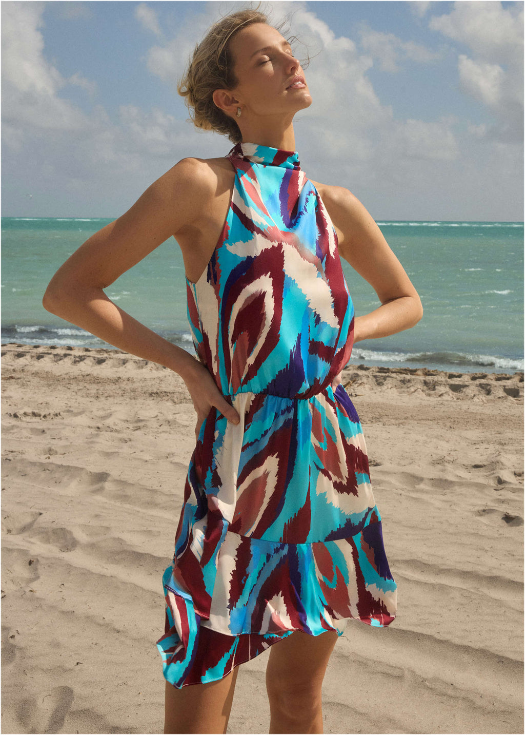 Printed Halter Mini Dress - Ikat Flowers