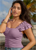 Ruched Ruffle Sleeveless Top - Valerian