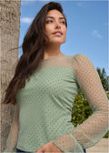 Dot Mesh Top - Iceberg Green