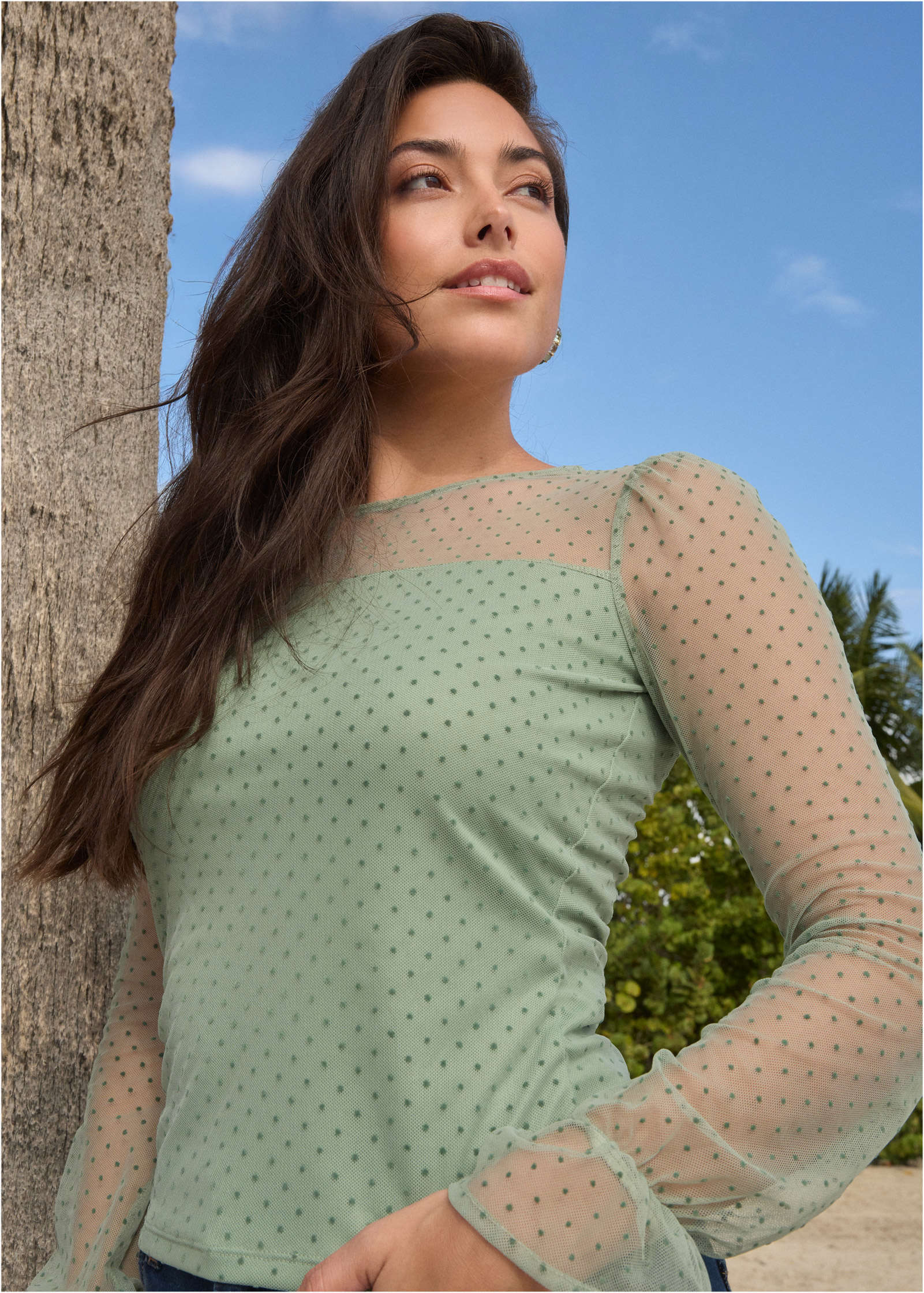 Dot Mesh Top - Iceberg Green