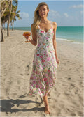 Sheer Embroidered Maxi Dress - White Multi