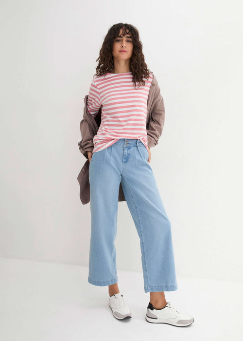 Boat Neck Striped Top - Pale Pink & White