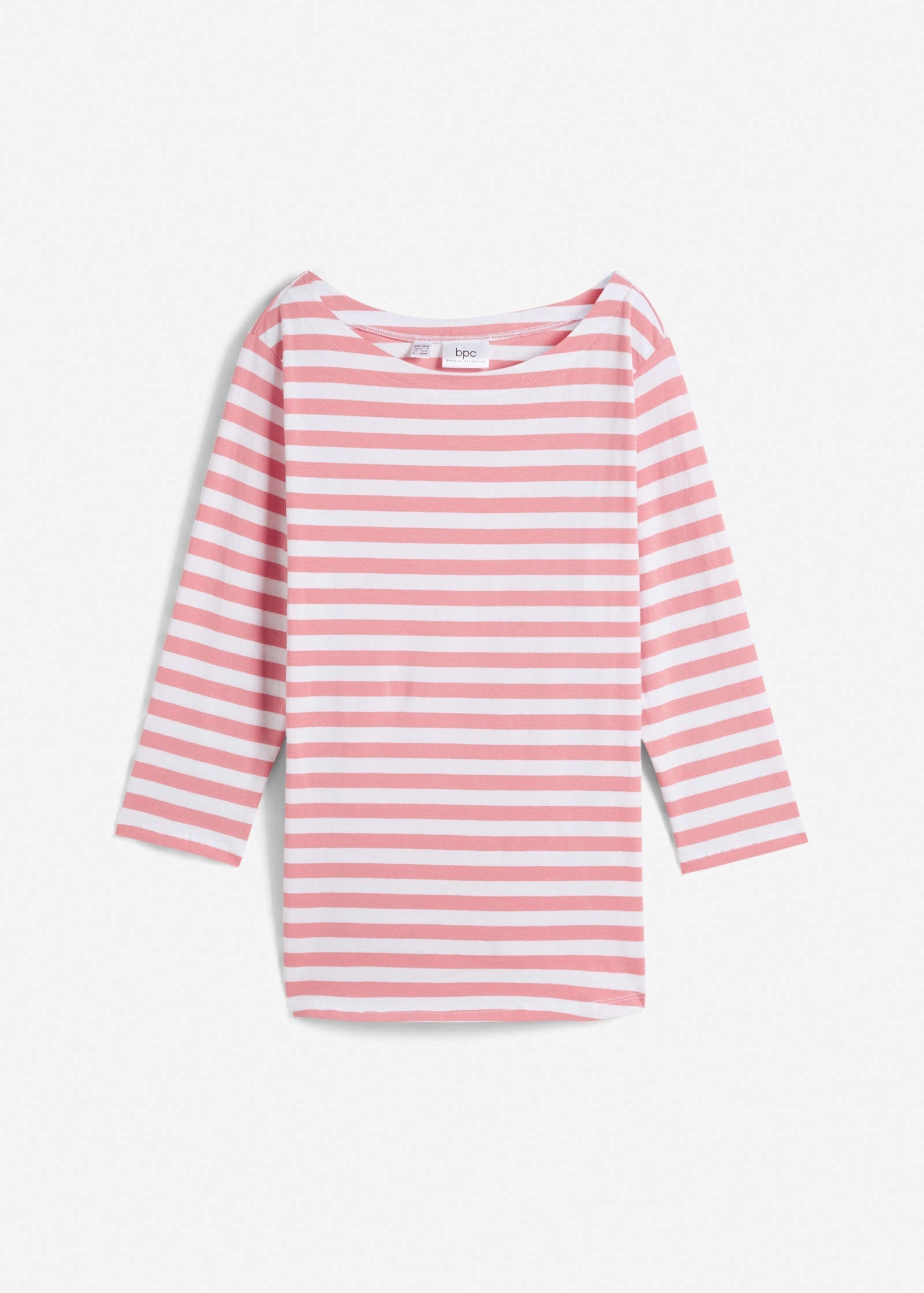 Boat Neck Striped Top - Pale Pink & White