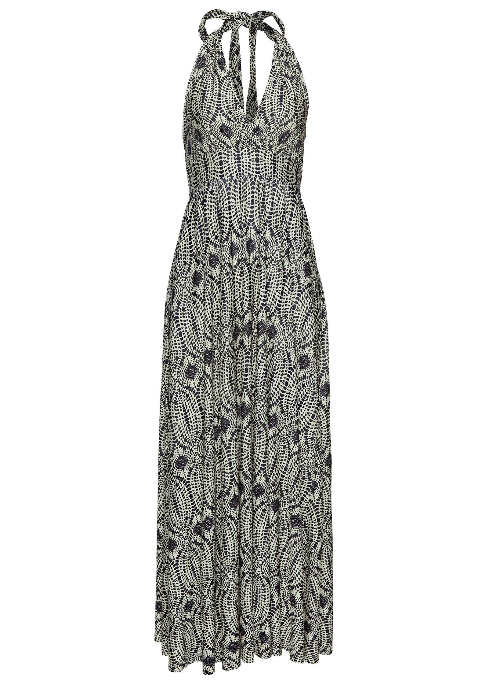 Print Halter Maxi Dress - Navy & Tan