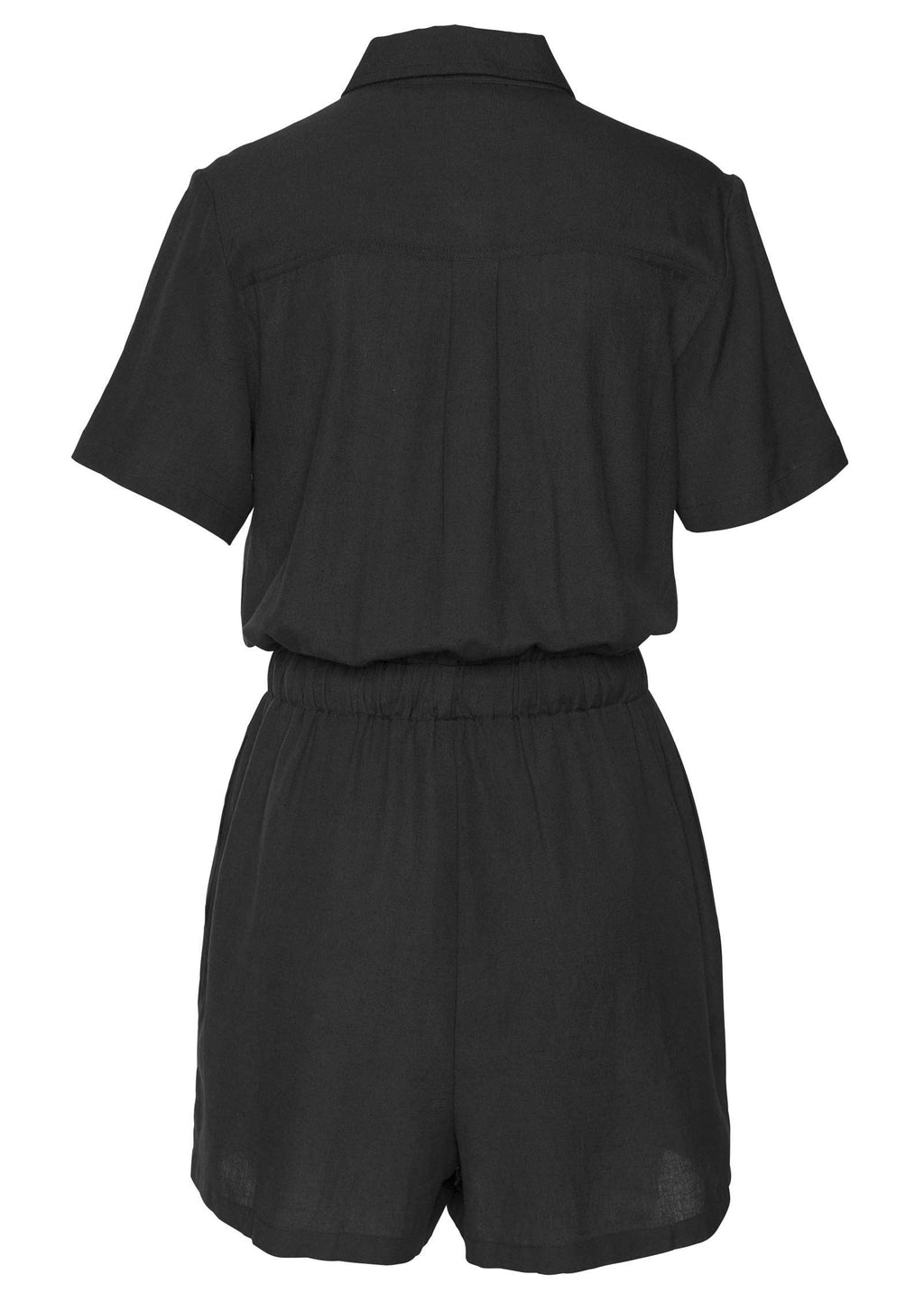 Short Sleeve Linen Romper - Black