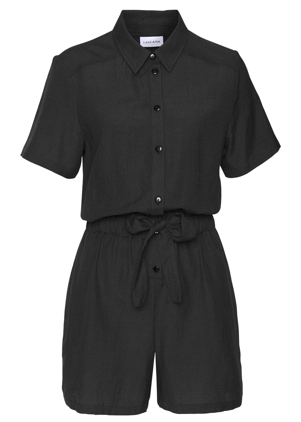 Short Sleeve Linen Romper - Black