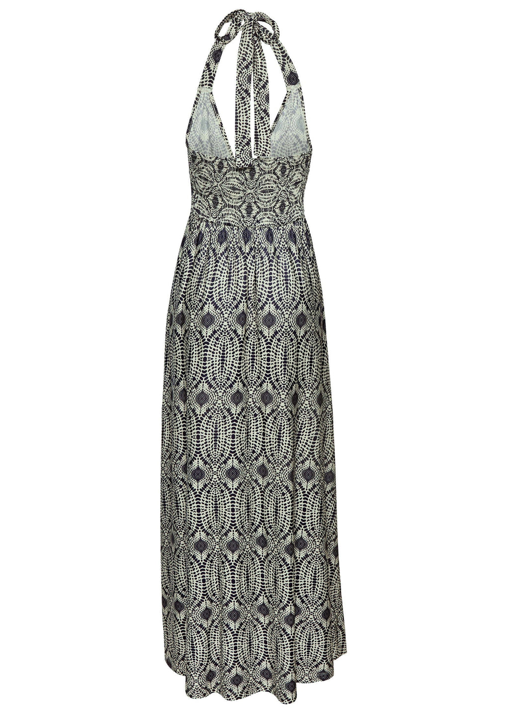 Print Halter Maxi Dress - Navy & Tan