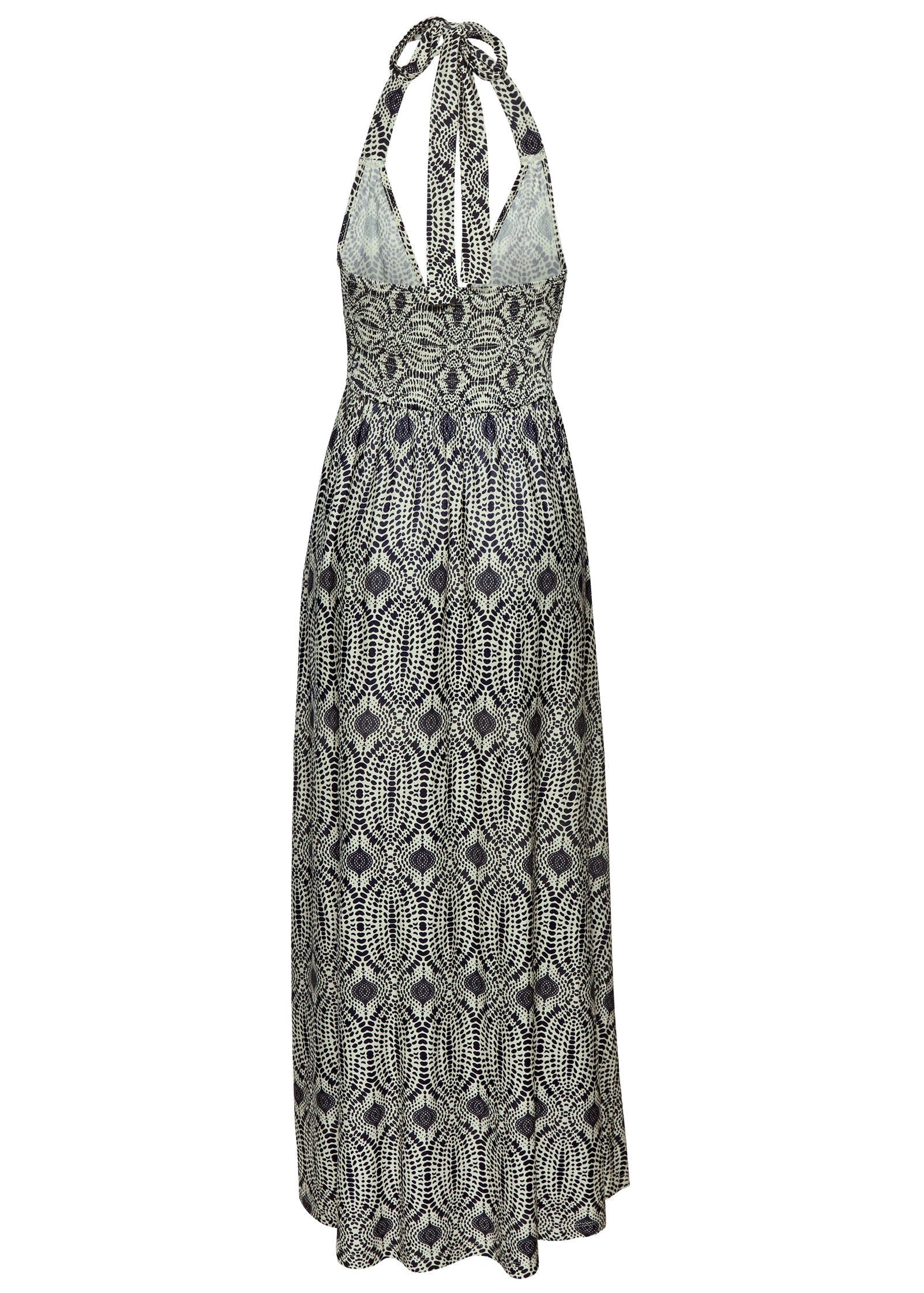 Print Halter Maxi Dress - Navy & Tan